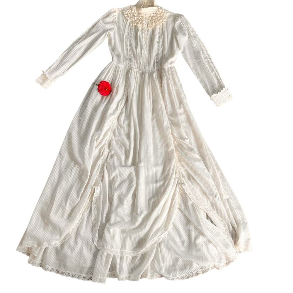 Vintage 1970s Laura Ashley White Womens Dress Edwardian Prairie Ruffled Size 14 - Picture 6 of 14